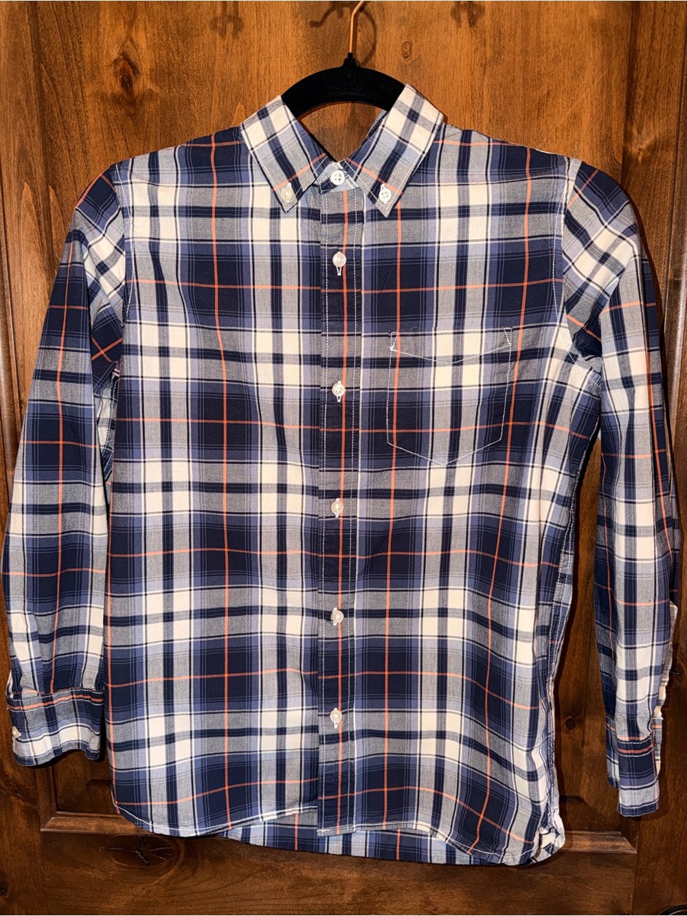 GAP KIDS Navy and White Plaid Button-Down Shirt Boys Size L(10)